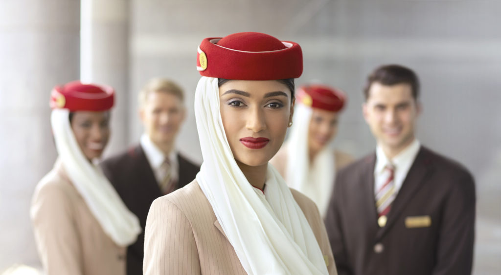 Emirates male and female flight attendants
