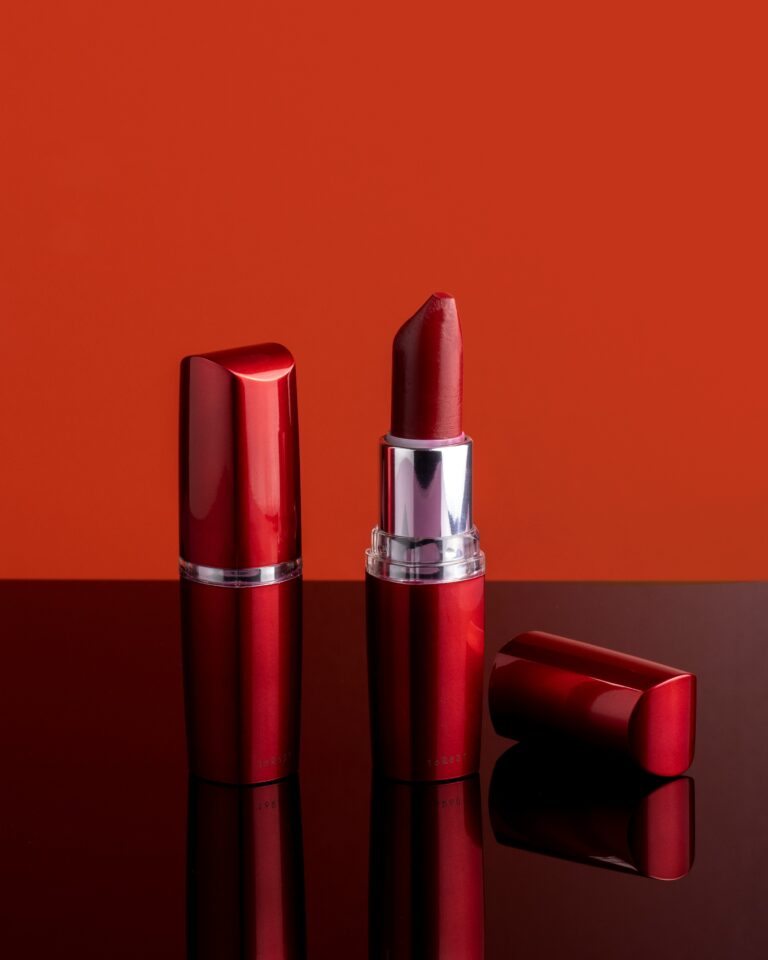 red lipstick with red background