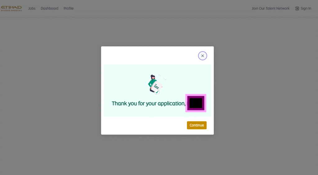 Etihad Airways careers website showing the Cabin Crew job search page.