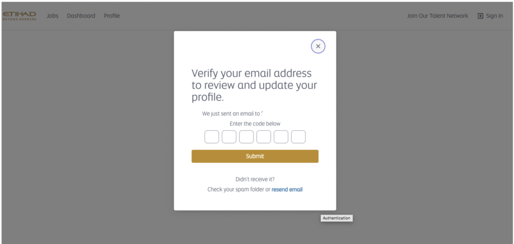 Etihad Airways careers website showing the Cabin Crew job search page.