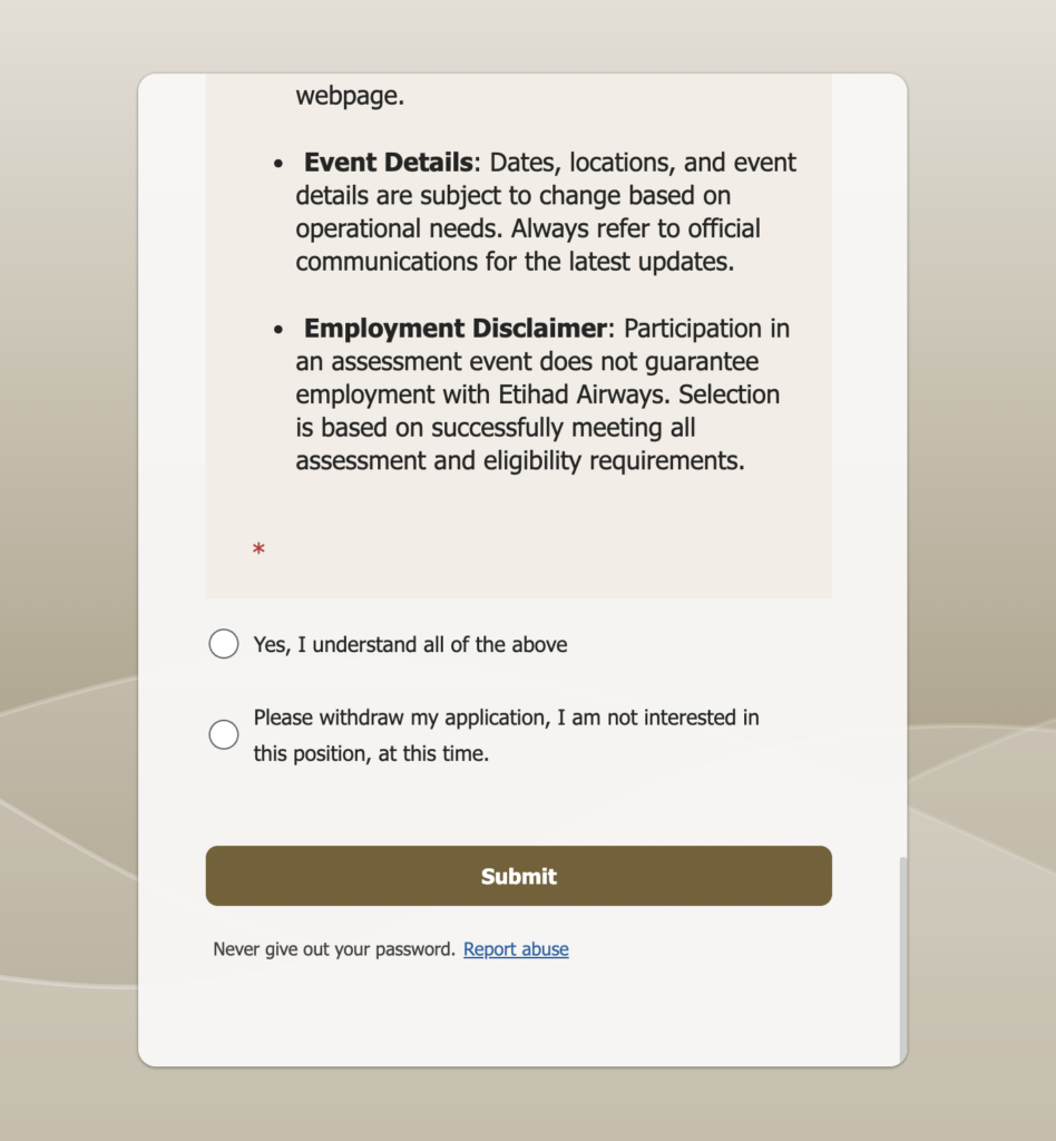 Etihad Airways Cabin Crew Europe CV Drop 2026 registration form