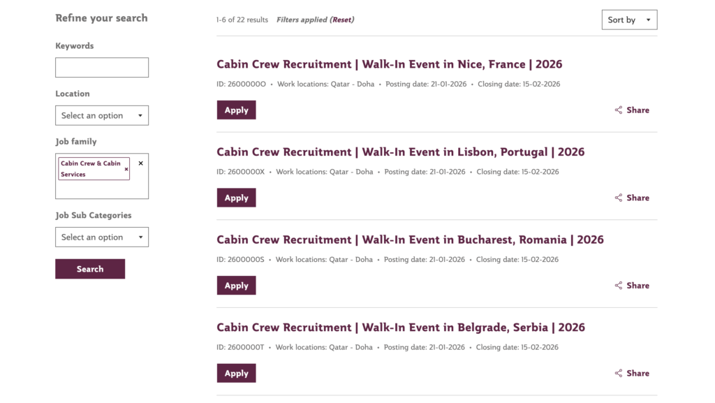 qatar airways cabin crew careers website