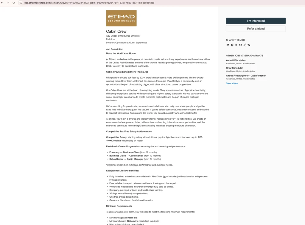 Etihad cabin crew career