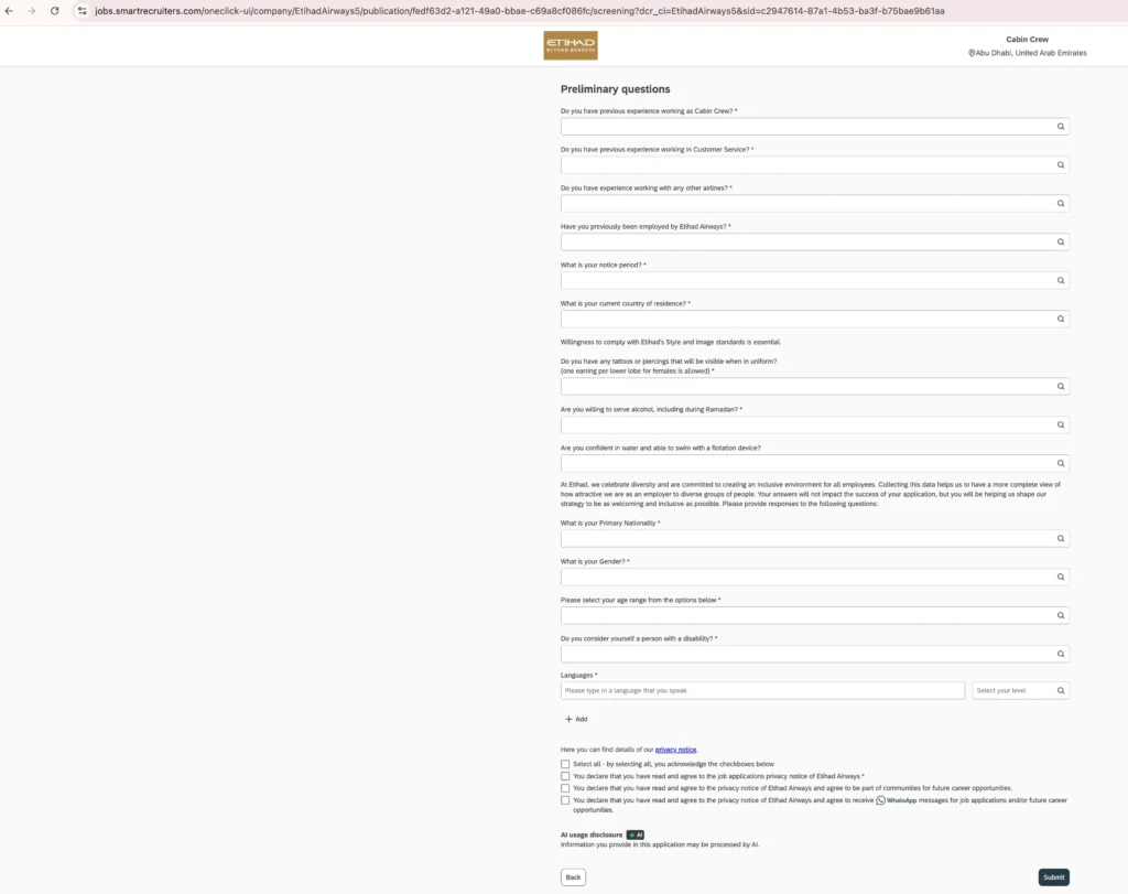 Etihad cabin crew career